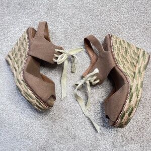 Tory Burch Linley Espadrille Wedges Heels Sandals Shoes Tan 8